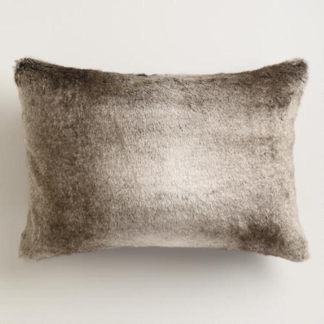 Gray Faux Fur Lumbar Pillow