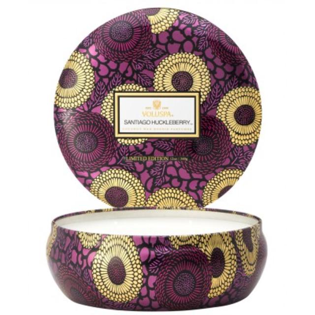 3 WICK CANDLE IN DECORATIVE TINSANTIAGO HUCKLEBERRY