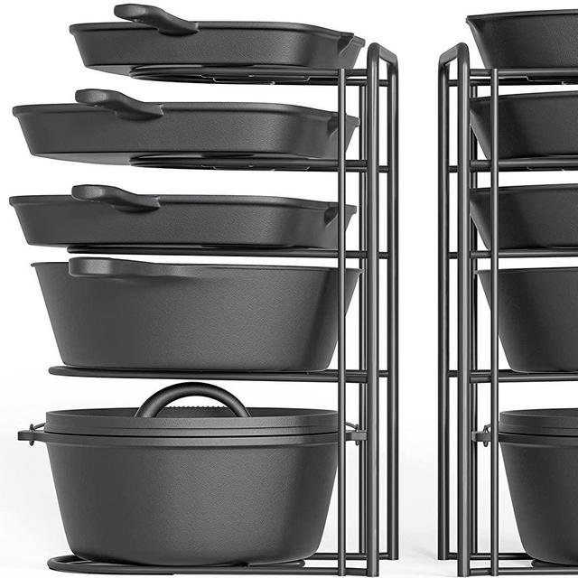 2 Pack - Heavy Duty Pot Rack Organizer, 5 Tier Pan Rack Holder, Holds Cast Iron Skillets, Dutch Oven, Frying Pan, Griddles - No Assembly Required, 15.9'' Height