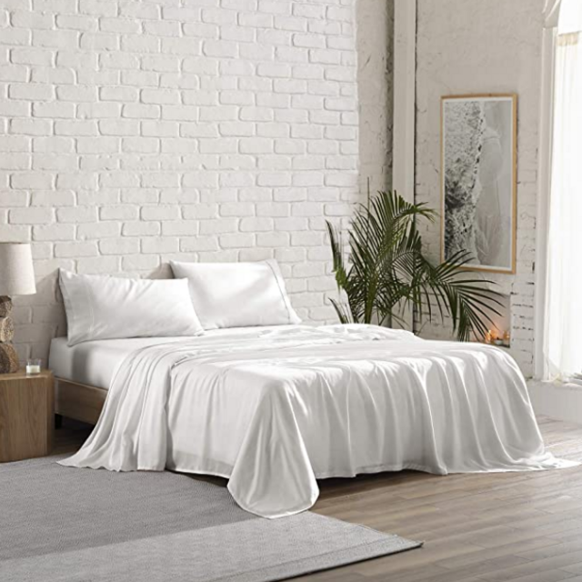 Brielle Home Tencel Lyocell Sateen Sheet Set, White, King