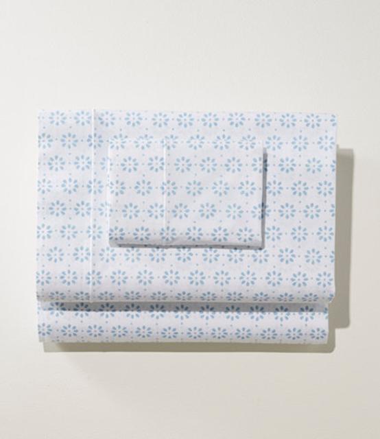 Sunwashed Percale Sheet Set, Blue Mist Print