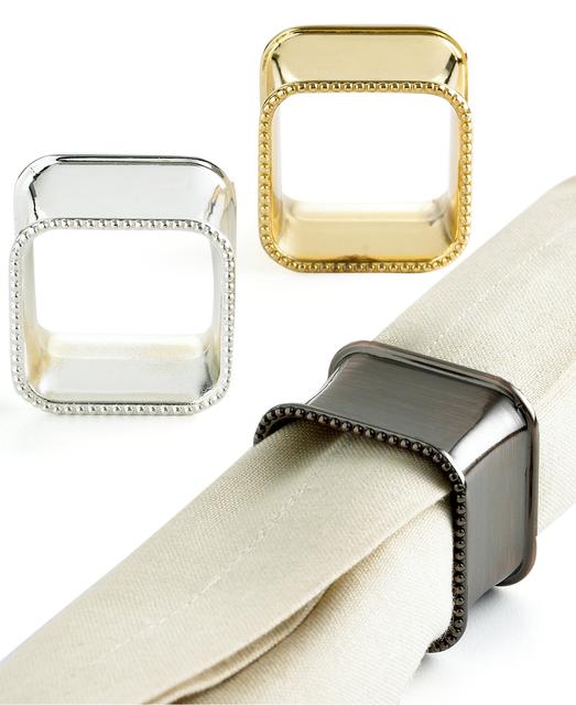 Excel Sophisticated Square Metal Napkin Rings, Set of 4 in Silver