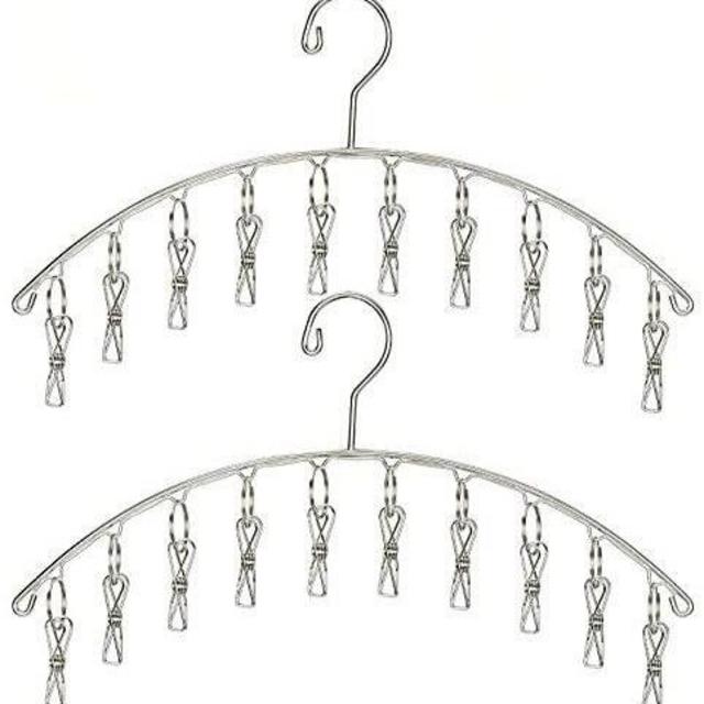 Toplife Clothes Hanger with 10 Clips, Stainless Steel, Windproof, for Drying Socks, Bras, Underwears, Baby Clothes, Hats, Scarfs, Towels, Pants and Gloves, Set of 2