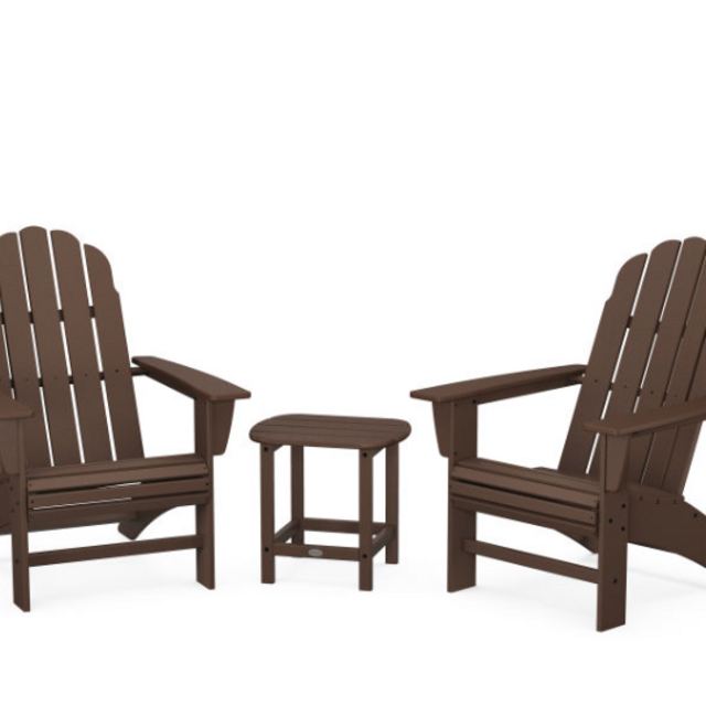 (Color: Mahogany) Vineyard 3-Piece Curveback Adirondack Set with South Beach 18" Side Table