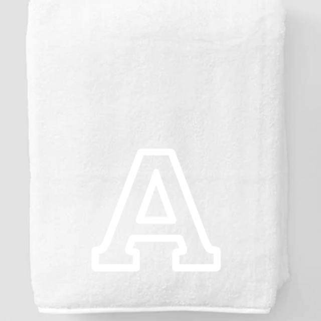 (Color: White on White. Monogram: "A" in Mercer Font) Piped Edge Bath Towel