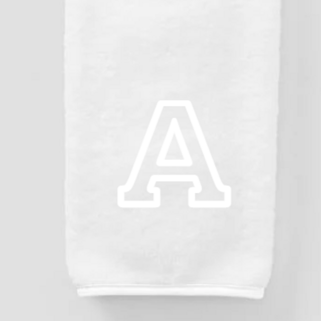 (Color: White on White, Monogram "A" Mercer Font Style) Piped Edge Hand Towels (pair)