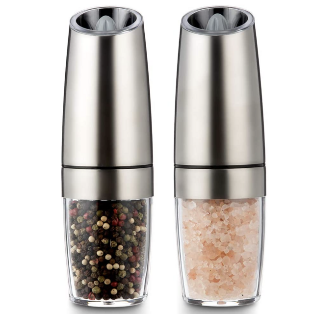 Electric Gravity Salt and Pepper Grinder Set Tesedao Salt Pepper Mill Electric Spices Manual Spice Adjustable Coarseness One-handed Operation Suitable for Grinding Pepper, Himalayan Salt, Spices