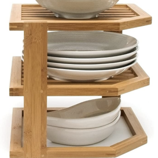 Lipper International 8883 Bamboo Wood 3-Tier Corner Kitchen Storage Shelf, 10" x 10" x 9-1/2"