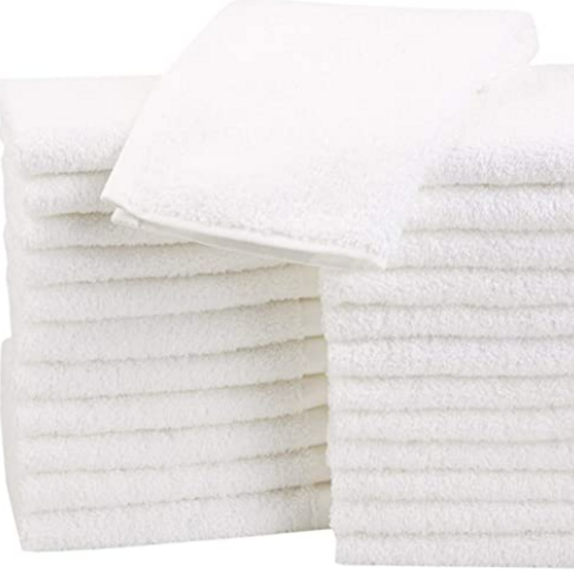 Amazon Basics Fast Drying, Extra Absorbent, Terry Cotton Washcloths - Pack of 24, White, 12 x 12-Inch