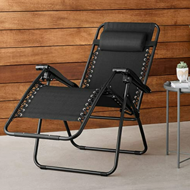 Zero Gravity Folding Reclining Lounge Chair with Pillow, Black