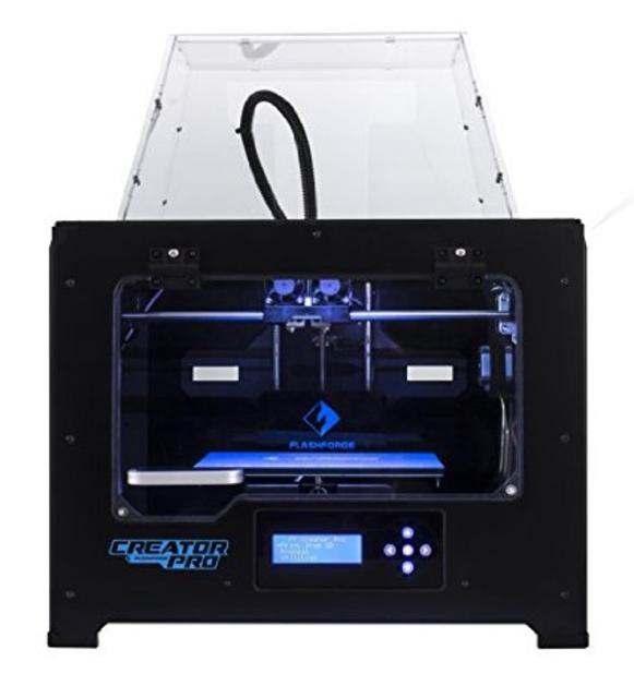 FlashForge 3d Printer Creator Pro, Metal Frame Structure, Acrylic Covers, Optimized Build Platform, Dual Extruder W/2 Spools, Works with ABS and PLA