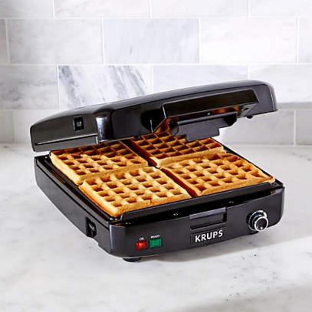 KRUPS Belgian Waffle Maker, Waffle Maker with Removable Plates, 4 Slices, Black and Silver