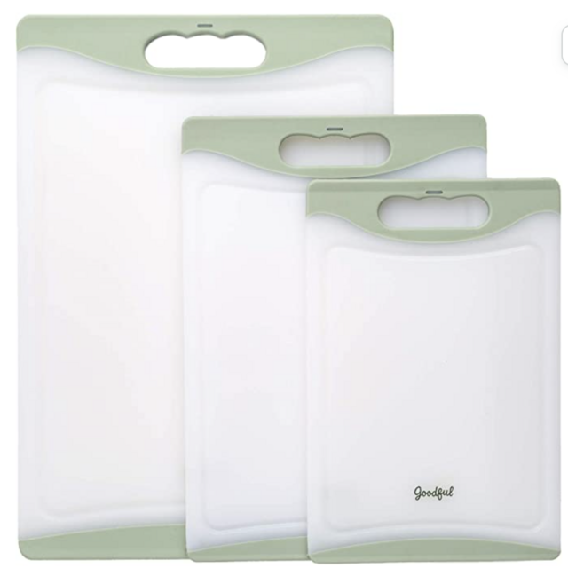 Goodful Cutting Board (3 Piece Set)- Non-Slip Edges, Easy Grip Handles, Made without BPA, Non-Porous, Dishwasher Safe, Multiple Sizes, Sage