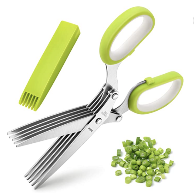 Herb Scissors, X-Chef Multipurpose 5 Blade Kitchen Herb Shears Herb Cutter with Safety Cover and Cleaning Comb for Chopping Basil Chive Parsley (Green)