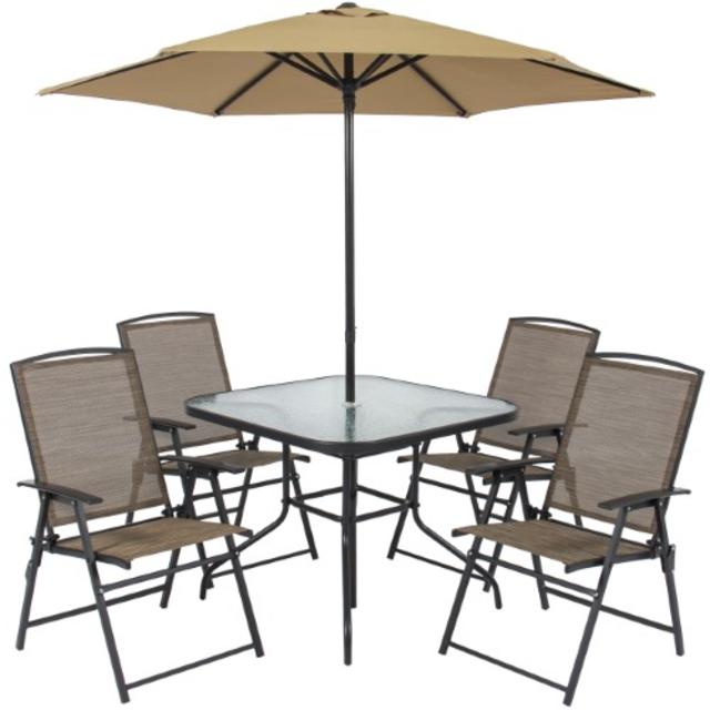 Best Choice Products 6pc Outdoor Folding Patio Dining Set W/ Table, 4 Chairs, Umbrella and Built-In Base  by Best Choice Products