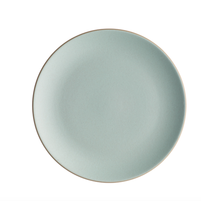 Heath Ceramics Dinner Plates in Aqua w/ Chocolate Brown accent