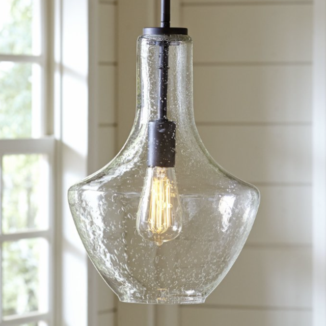 Goffredo 1-Light Schoolhouse Pendant SMALL SEEDED GLASS OLD BRONZE