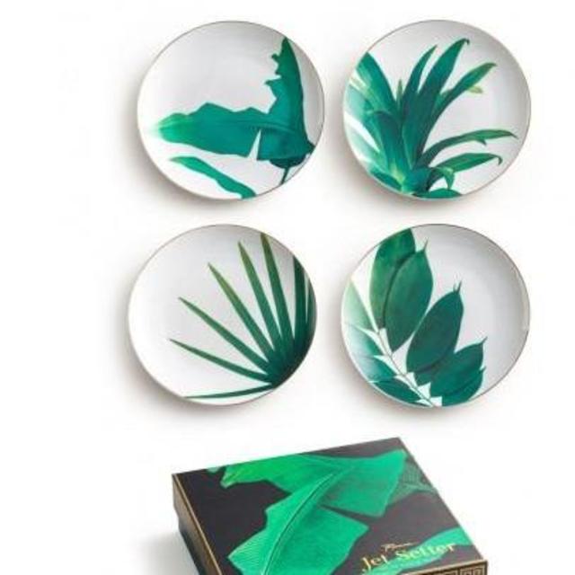 Nanette Botanical Plates, Emerald and Ivory