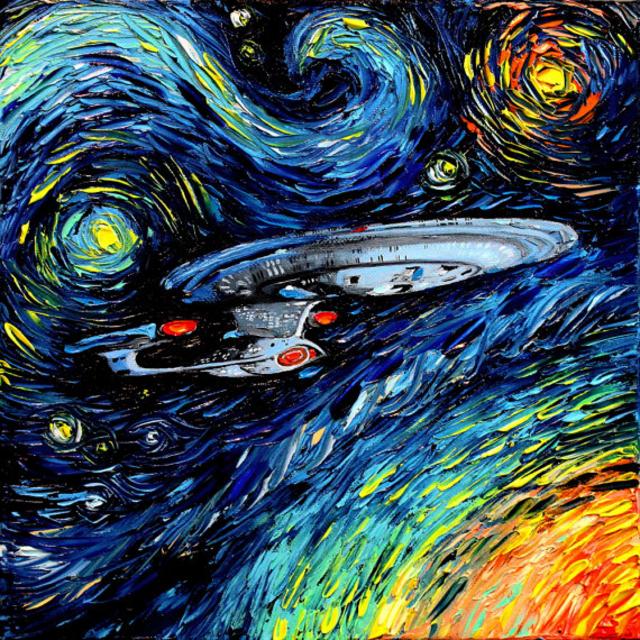 Star Trek Art - Starry Night Giclee print van Gogh Never Boldly Went by Aja 8x8, 10x10, 12x12, 20x20, and 24x24 inches choose your size