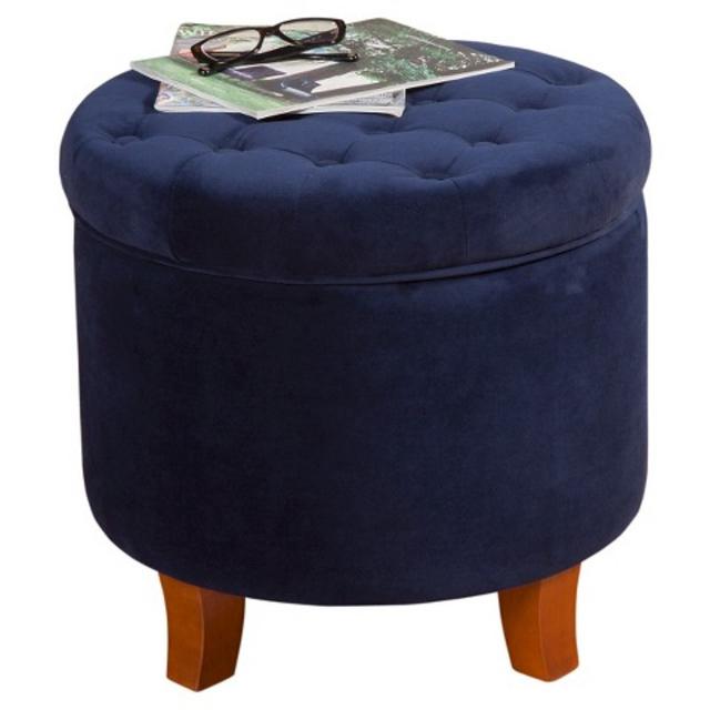 Large Round Storage Ottoman - Navy