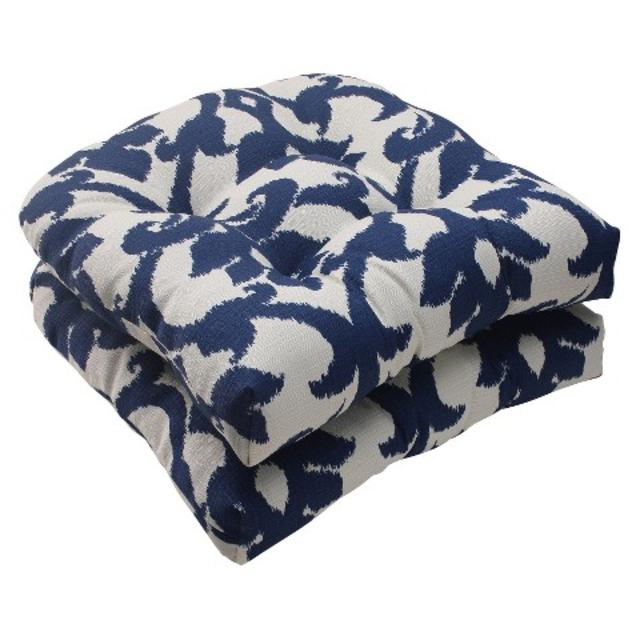 Outdoor 2-Piece Wicker Seat Cushion Set - Blue/White Damask