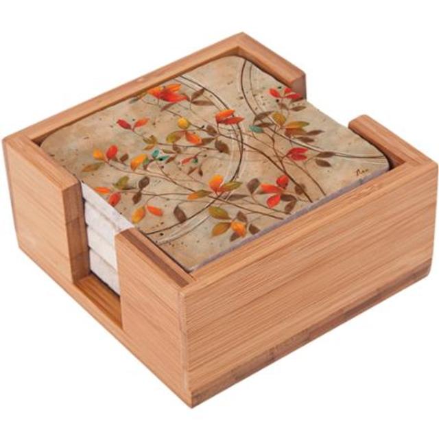 Thirstystone Impressions Square Bamboo Holder for Travertine & Thirstystone Impressions Drink Coasters