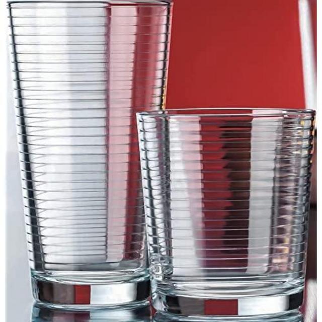 Beer glasses Set of 16 Heavy Base Ribbed Durable Drinking Glasses Includes 8 Cooler Glasses (17oz) and 8 Rocks Glasses (13oz), - Clear Glass Cups - Elegant Glassware Set - Beer glass