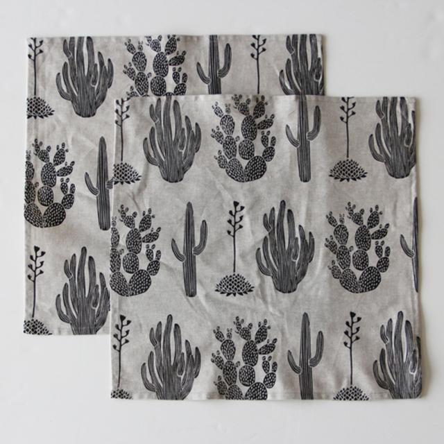 Set of Two Cactus Napkins - Black
