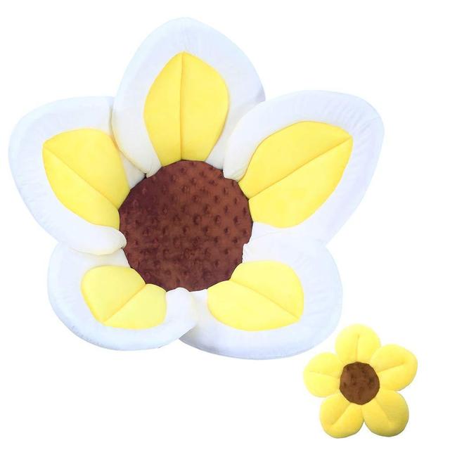 Baby Bath Flower Soft Cushion Non-Slip Safety Sink Insert Tub Creative Play-mat 0-12 Months, Includes Mini Bath Flower Scrubby Toy BPA Free (Baby Yellow)