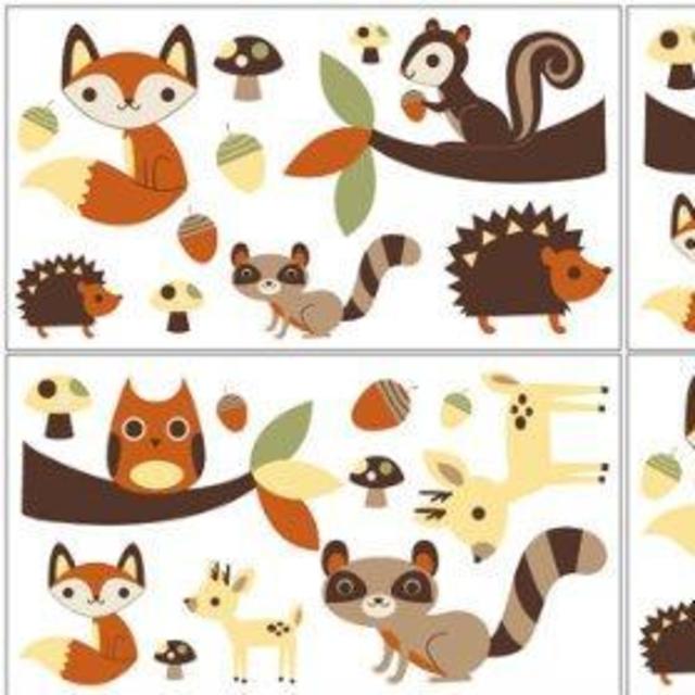 Sweet Jojo Designs Forest Friends Baby and Kids Peel and Stick Wall Decal Stickers Art Nursery Decor - Set of 4 Sheets