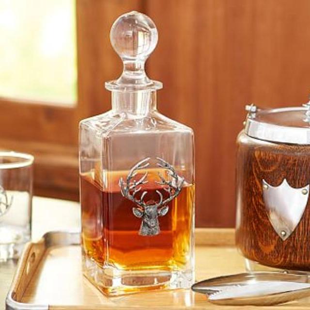 Stag Medallion Hand-Blown Glass Decanter with Stopper