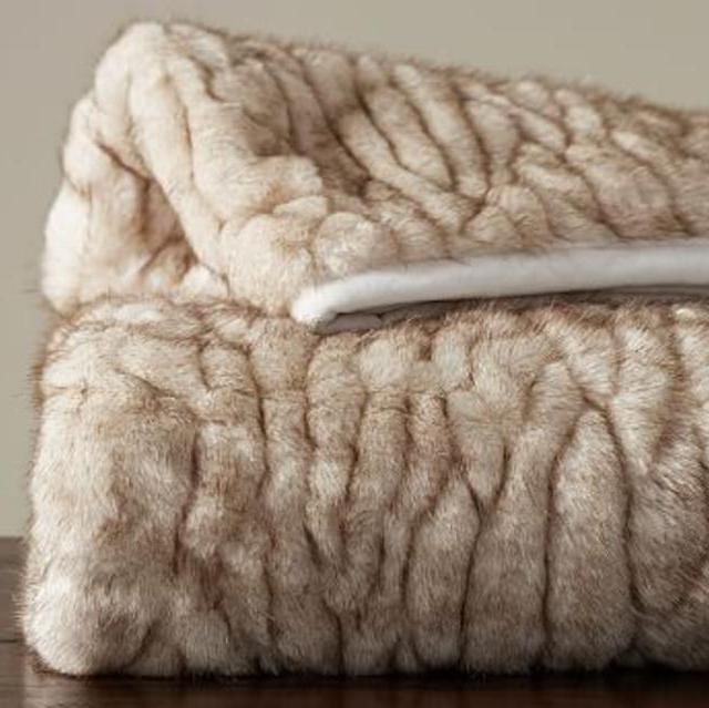 Gathered Faux Fur Throw - Ivory Tipped