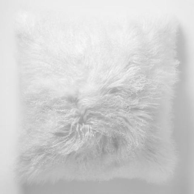 Mongolian Lamb Pillow Cover, 16"x16" Stone White