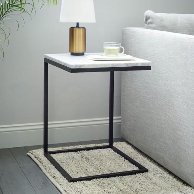Box Frame C-Base Side Table - Marble/Antique Bronze