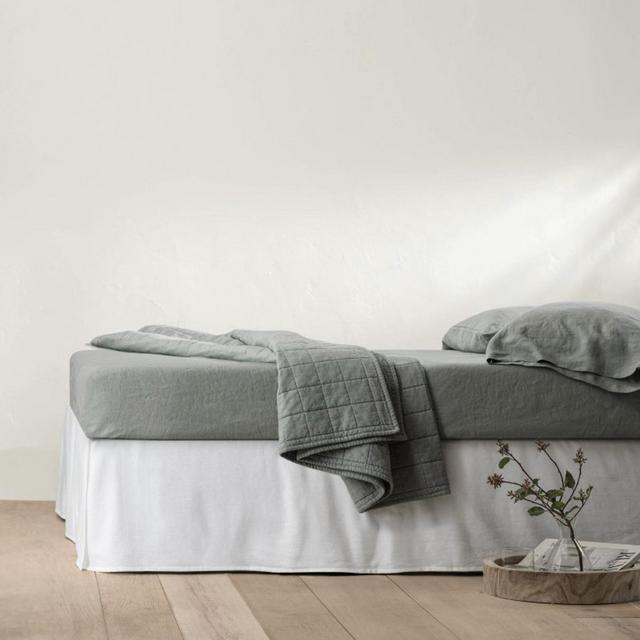 Linen Blend Bedskirt - Casaluna, King in White
