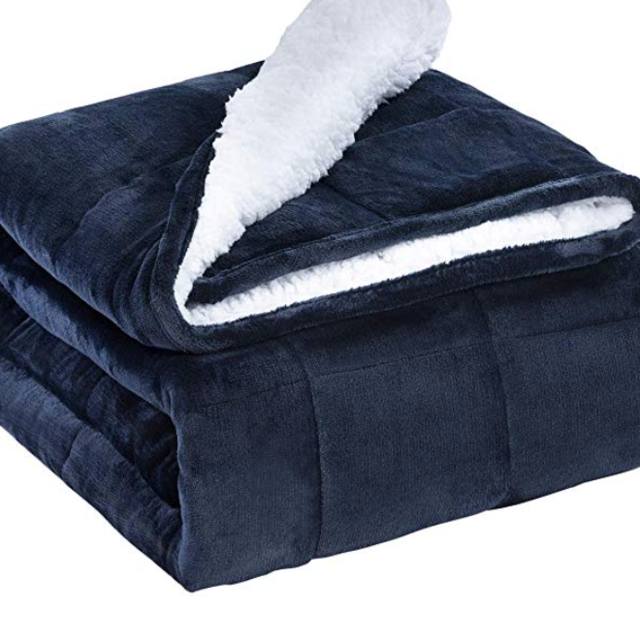 BUZIO Sherpa Fleece Weighted Blanket for Adult, 15 lbs Heavy Fuzzy Throw Blanket with Soft Plush Flannel, Dual Sided Queen Size Cozy Fluffy Blanket, 60 x 80 inches, Navy Blue