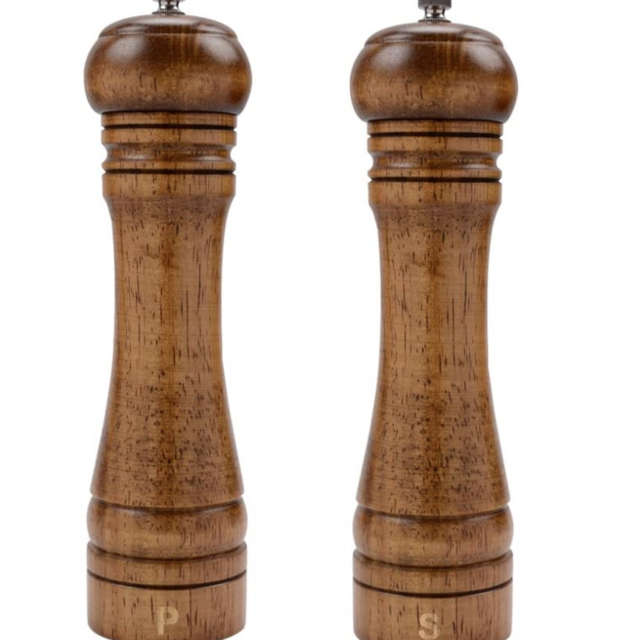 XQXQ Wood Salt and Pepper Mill Set, Pepper Grinders, Salt Shakers with Adjustable Ceramic Rotor- 8 inches -Pack of 2