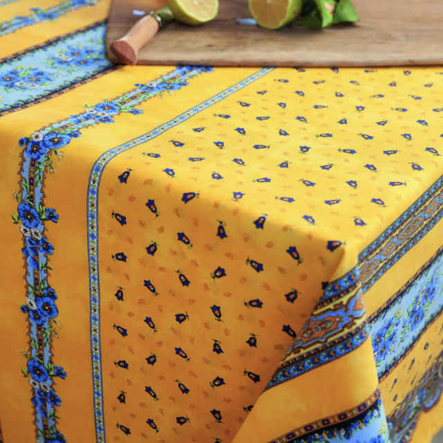 Etsy: ProvenceDecorUSA: TRADITION YELLOW BLUE French Provence Cotton Coated Rectangle Tablecloth - French Oilcloth Spill Proof Wipe Off Cloth Party & Home Decor