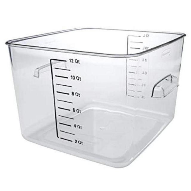 Rubbermaid Commercial Products Plastic Space Saving Square Food Storage Container For Kitchen/Sous Vide/Food Prep, 12 Quart, Clear (FG631200CLR)