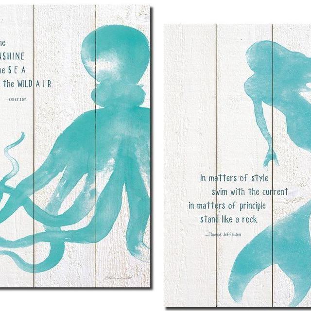 Beautiful Inspirational Mermaid and Octopus Set; 2-11x14" Poster Prints (Printed On Paper, Not Wood)