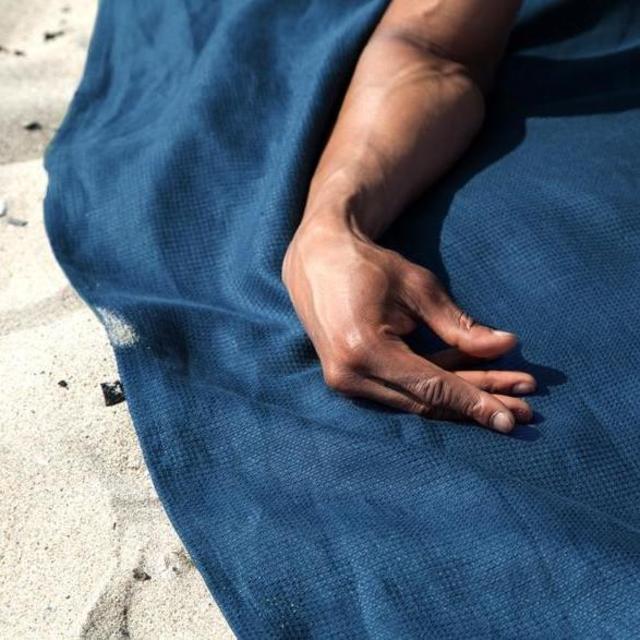 Grid Linen Towel - Large, in Marine