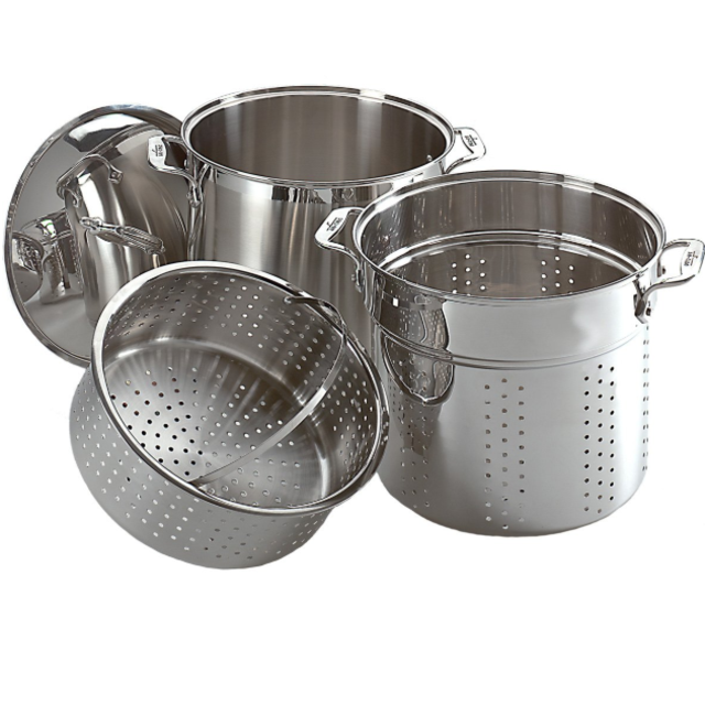 All-Clad E796S364 Specialty Stainless Steel Dishwasher Safe 12-Quart Multi Cooker Cookware Set, 3-Piece with 1 lid, Silver