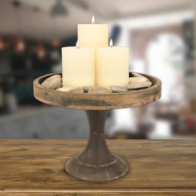 9 in. H Rustic Wooden Pedestal Tray