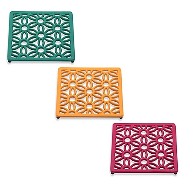 Old Dutch International Flora Square Trivet in Emerald Green & Butterscotch