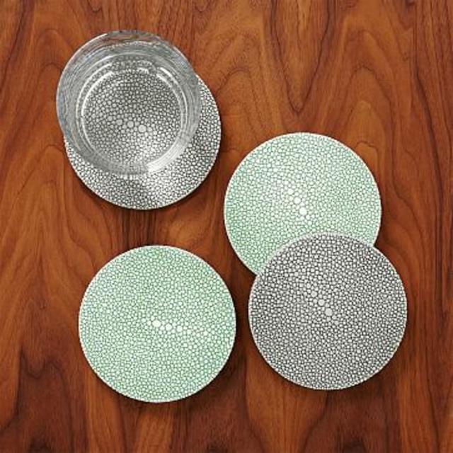 Faux Shagreen Coasters- Celadon (Set of 4)