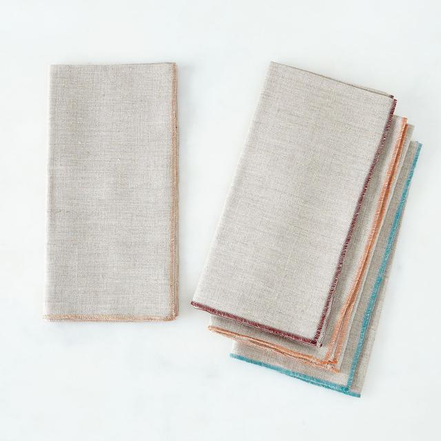 Trimmed Gray Linen Napkins, Set of 4