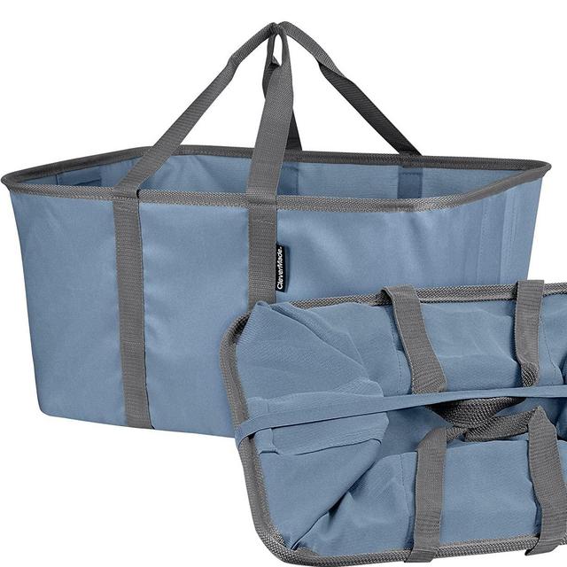 CleverMade Collapsible Fabric Laundry Baskets - Foldable Pop Up Storage Container Organizer Bags - Large Rectangular Space Saving Clothes Hamper Tote with Carry Handles, Pack of 2, Denim
