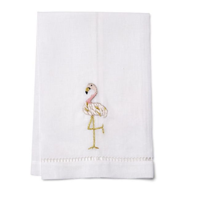Hamburg House - Flamingo Guest Towel, Gold/White | One Kings Lane