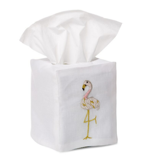 Hamburg House - Flamingo Tissue Box Cover, Gold/White | One Kings Lane
