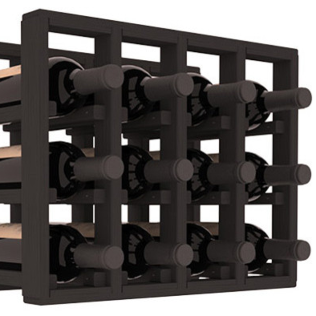 Pine 12-Bottle Countertop Wine Rack, Black Stain